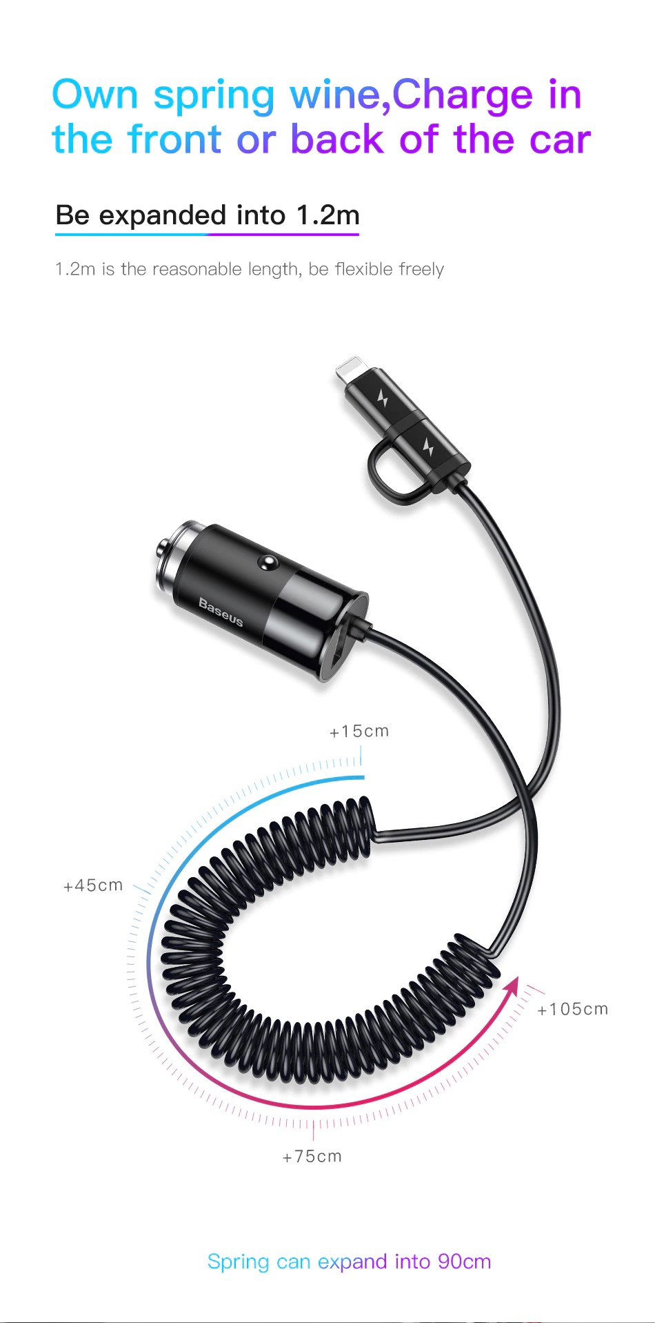 Baseus Enjoy Together 2-in-1 Car Charger - Black