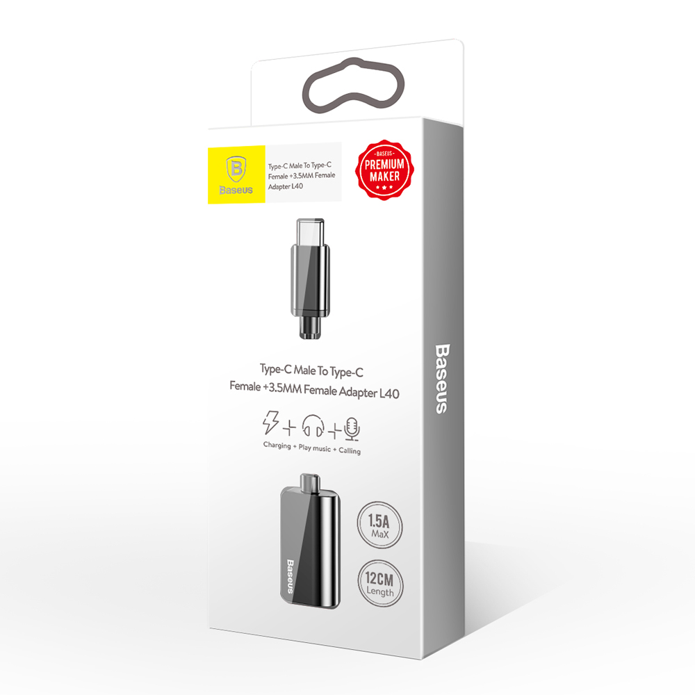 Baseus Type-C Male To Type-C Female +3.5MM Female Adapter L40 Black