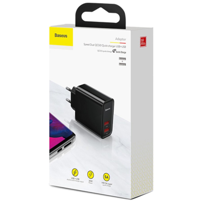 Baseus Speed Dual QC3.0 Quick charger U+U 30W EU Black
