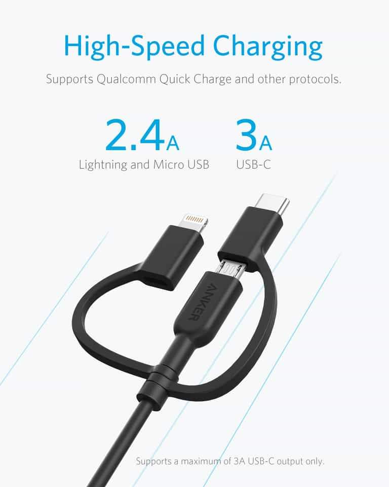 Anker powerline II USB-A to 3 in 1 charging cable