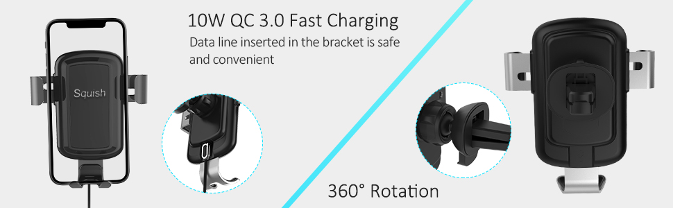 Squish Wireless Charger Car Mount Adjustable Gravi