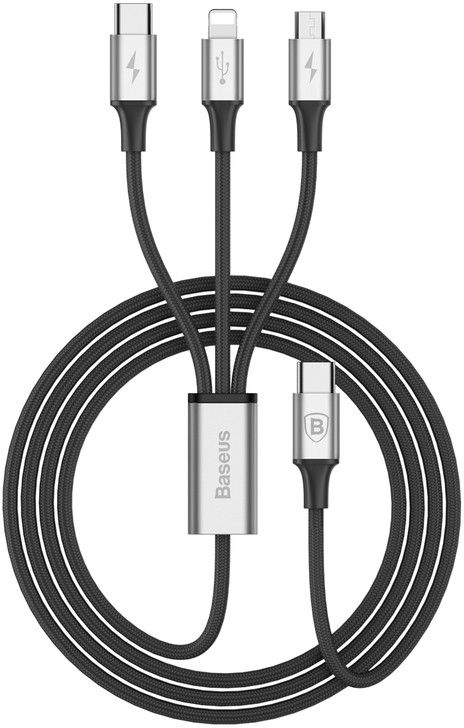 Baseus Rapid Series Type-C 3-1 Cable 1.2M For Micro+Lightning+Type-C Silver+Black