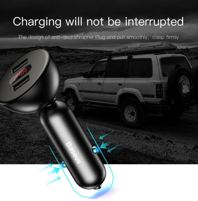 Baseus Shake-head Digital Display Car Charger - Black