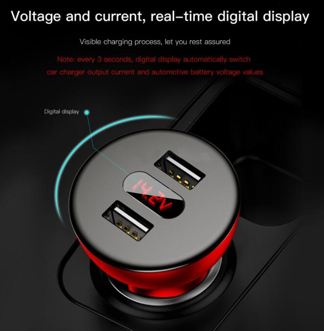 Baseus Shake-head Digital Display Car Charger - Red