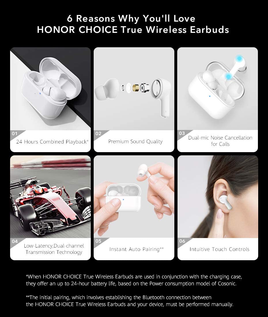 Honor Choice True Wireless Earbuds, Bluetooth, White - CE79