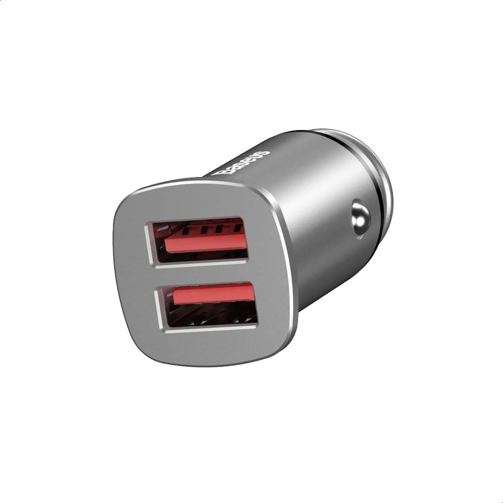 Baseus Square metal A+A 30W Dual QC3.0 Quick Car Charger(QC3.0,SCP,AFC) Silver