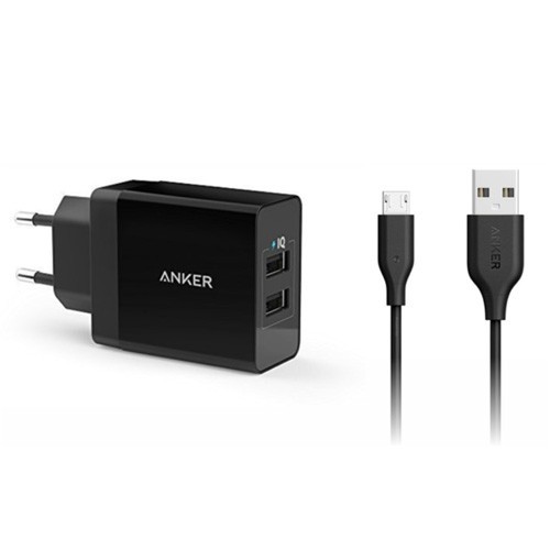 Anker PowerPort+ 2-Port USB Charger Black + 3ft mi