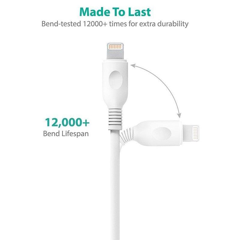 RAVPower 1*3ft/0.9m+1*6ft/1.8m USB Cable with lightning Connector Charge &amp; Sync - White