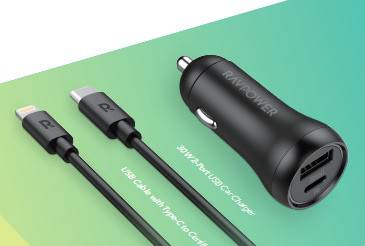 RAVPower 2-Pack PD Pioneer 30W 2-Port USB Car Charger Combo