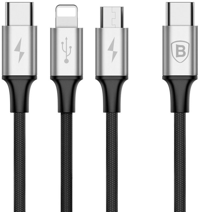 Baseus Rapid Series Type-C 3-1 Cable 1.2M For Micro+Lightning+Type-C Silver+Black