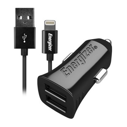 ENERGIZER CAR CHARGER 3.4A 2USB +Lightning Cable Black