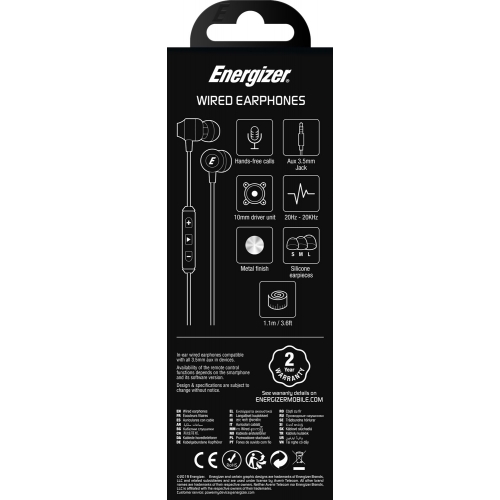 Energizer Metal Wired Earphones White