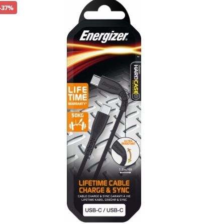 Energizer USB-C/USB-C 2.0  Cable - Lifetime Warranty - 1.2m Black