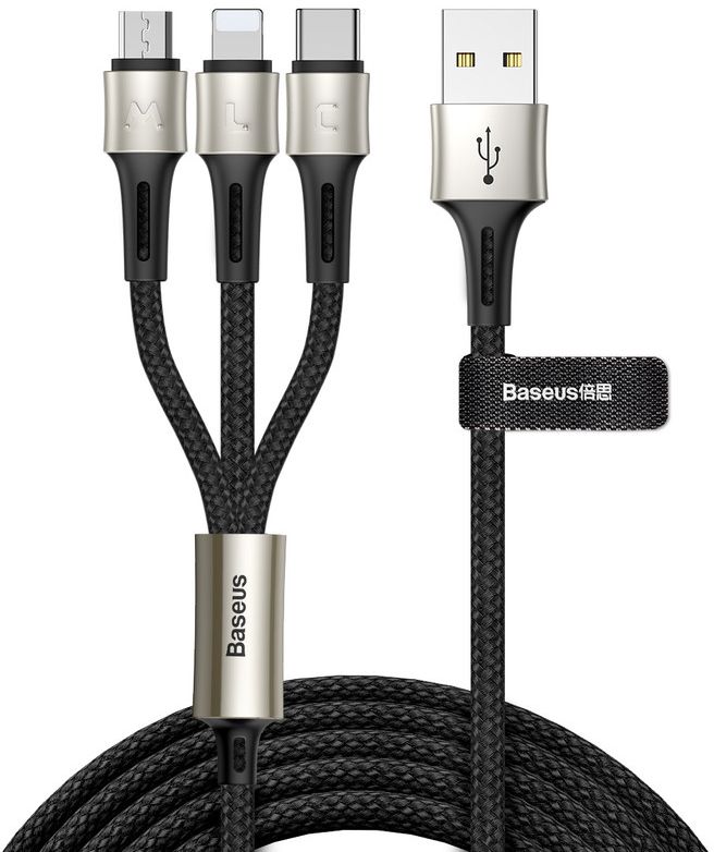 Baseus caring touch selection 1-in-3 USB cable Black