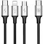 Baseus Rapid Series Type-C 3-1 Cable 1.2M For Micro+Lightning+Type-C Silver+Black